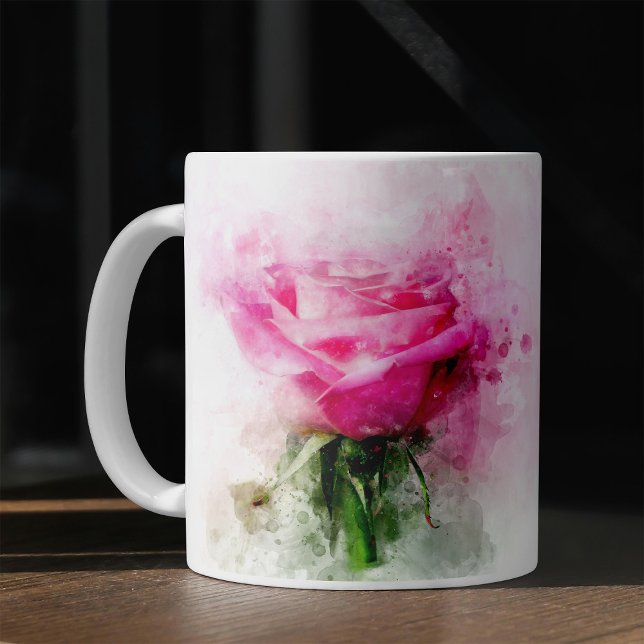 Rosa Rosenvattenfärgskonst på Vit Bakgrund Kaffemugg (Pink Rose Watercolor Art on White Background. Coffee Mug)