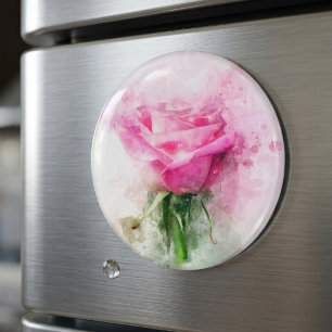Rosa rosenvattenkonst på vit bakgrund magnet