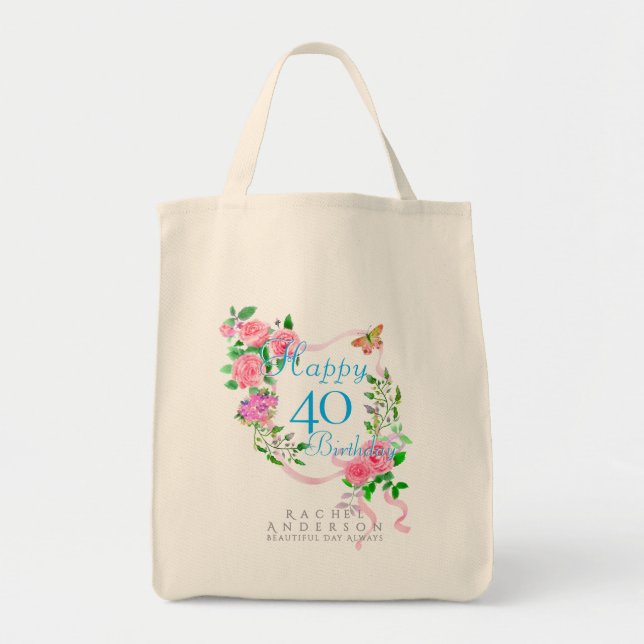 Rosa rosett 40-årsdag tygkasse (Framsidan)