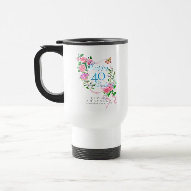 Rosa rosett 40-årspresent resemugg (Vänster)