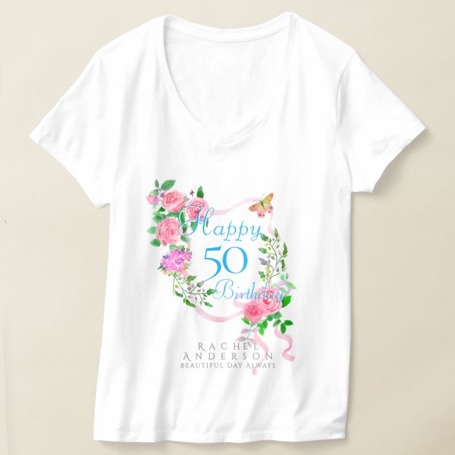 Rosa rosett 50-årsdag t shirt (Laydown)