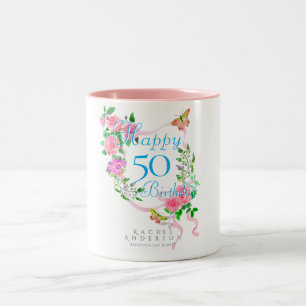 Rosa rosett 50-årsdag Två-Tonad mugg