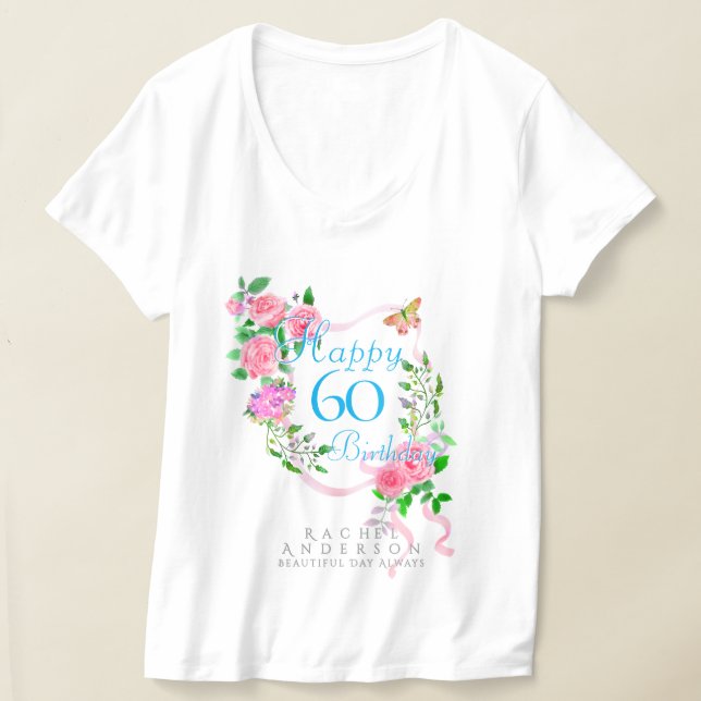 Rosa rosett 60-årsdag t shirt (Laydown)