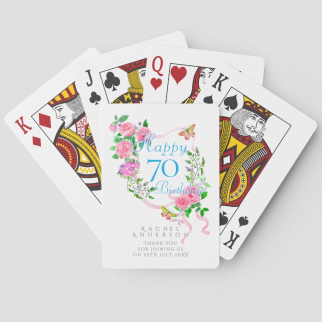 Rosa rosett 70-årsdag casinokort (Baksidan)