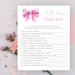 Rosa rosett baby shower Vem vet pappas bästa spel