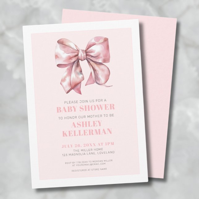 Rosa Rosett Babyfirande Inbjudningar (Watercolor Pink Bow Baby Shower Invitation)