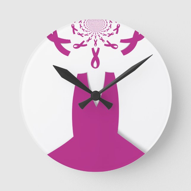 Rosa Rosett band Breast Cancer Awareness Art Print Rund Klocka (Framsida)