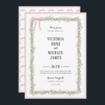 Rosa Rosett band & Greenery Vintage bröllop Inbjudningar<br><div class="desc">Söt mjuk rosa rosett band och vimpning av grönt vattenfärg ram i en enkel utformning. Lägg till fotot på baksidan med namn för att anpassa. En inbjudan till perfekt till vår eller sommaren bröllop. Absolut beundransvärd. 100 % kundtillfredsställelse varje dag på Zazzle. Mall</div>