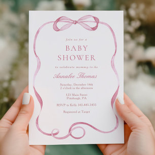 Rosa Rosett band och Bows Girl Baby Shower Inbjudningar