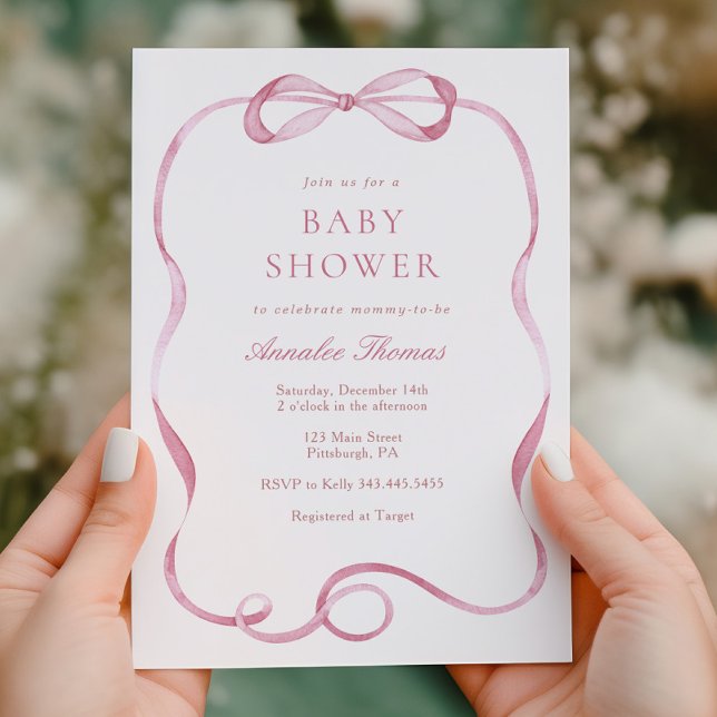 Rosa Rosett band och Bows Girl Baby Shower Inbjudningar (Skapare uppladdad)