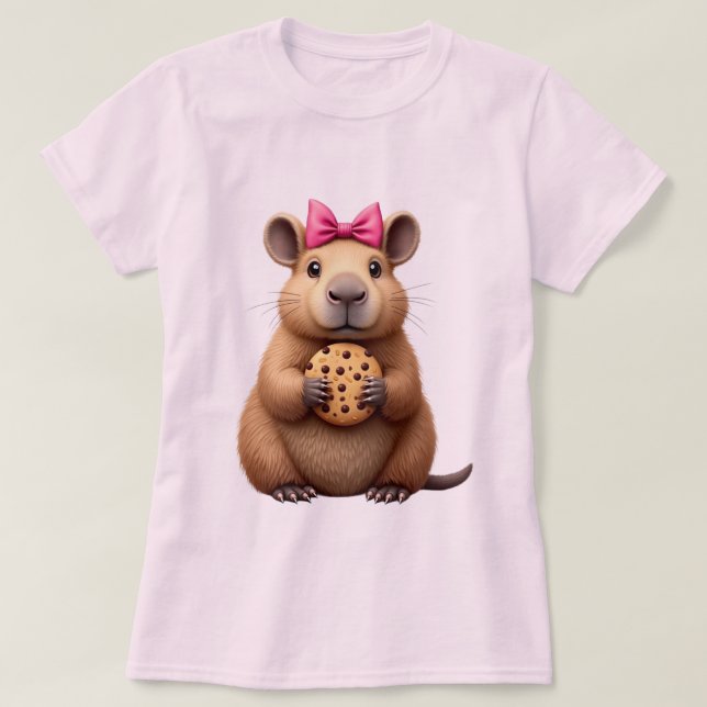 Rosa rosett Capybara Present – Söt Alla hjärtans d T Shirt (Design framsida)