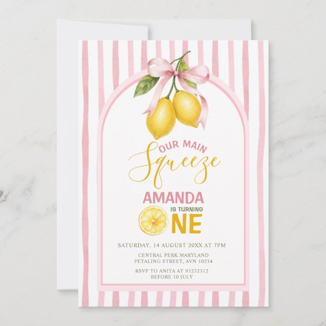 Rosa rosett citron söt ett födelsedag Main Squeeze Inbjudningar (Framsida)