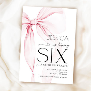 Rosa rosett Coquette 6-årsdag Inbjudningar