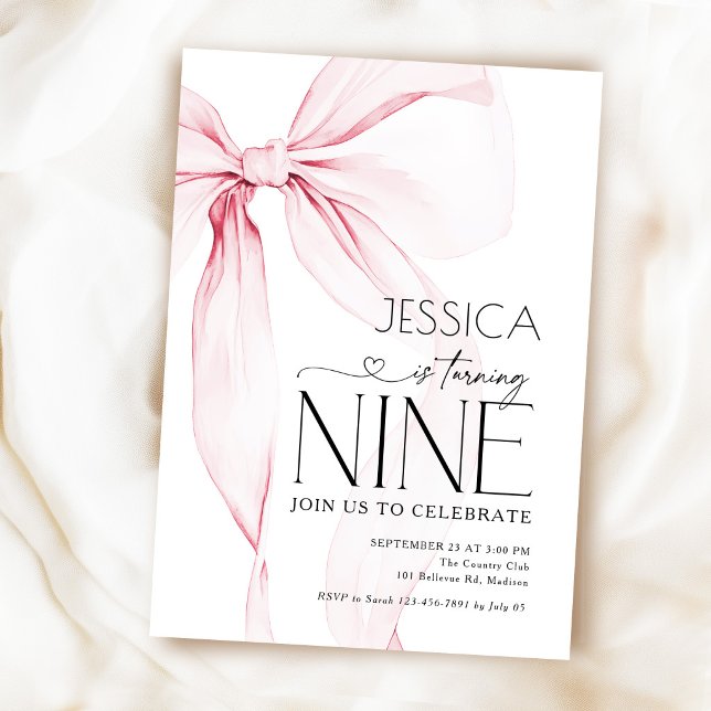 Rosa Rosett Coquette 9-årsdag Inbjudningar (Skapare uppladdad)