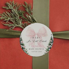 Rosa rosett Det är kallt ute Baby Shower-dekal Runt Klistermärke