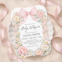 Rosa rosett Flicka med blommor Baby Shower