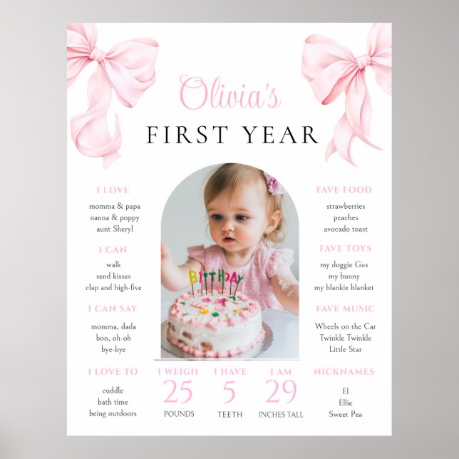 Rosa rosett födelsedagsfirande ettårsjubileum poster (Framsidan)