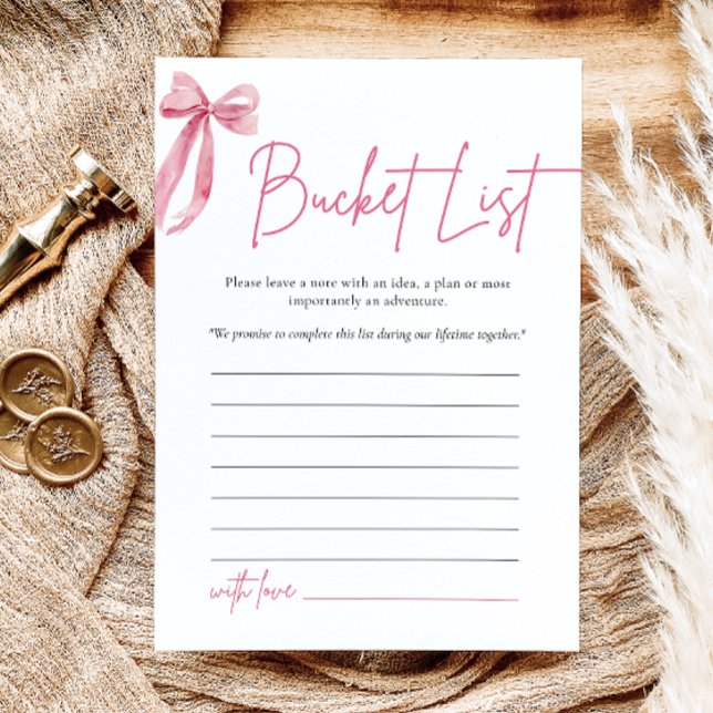 Rosa Rosett Hinklista Bröllopsduschspel Inbjudningar (Blush Pink Bow Bucket List Bridal Shower Game)