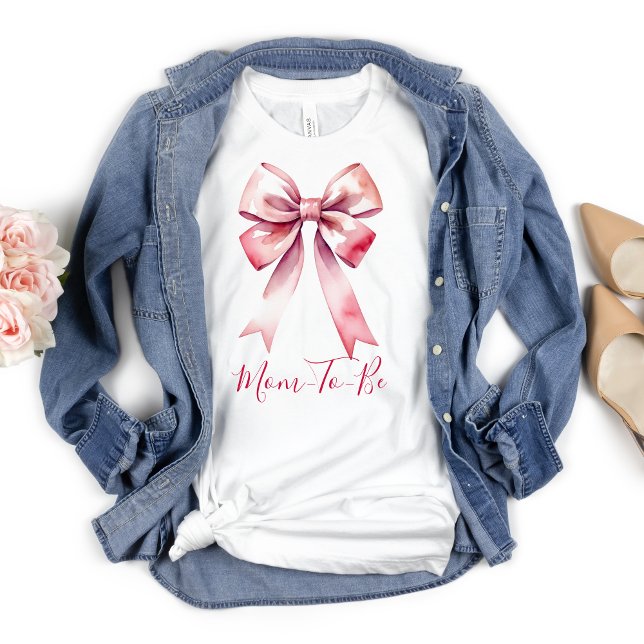 Rosa rosett Kokett blivande mamma  T Shirt (Pink Bow Mom To Be or Mom of Girls T-shirt)