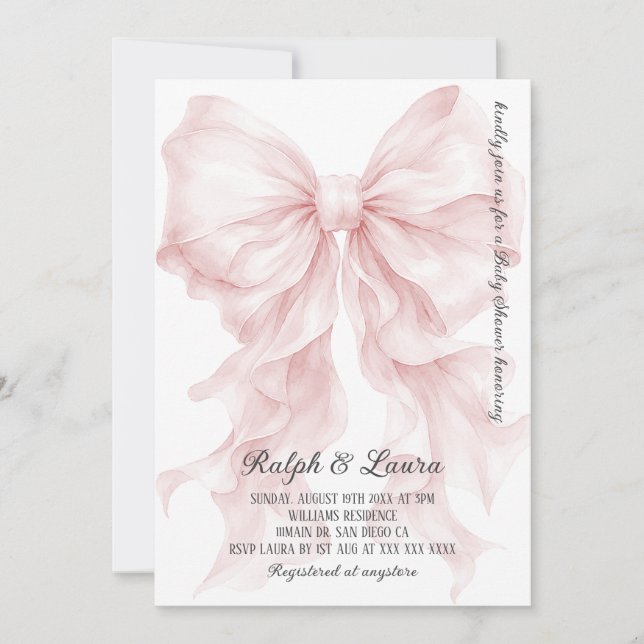 Rosa rosett Kokett flicka bebisfest Inbjudningar (Framsida)