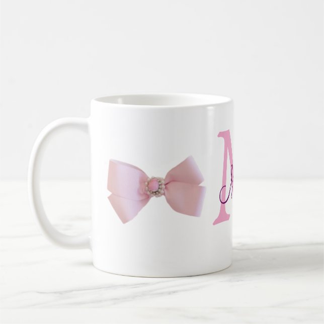 rosa rosett monogram brudtärna modern flickaktig r kaffemugg (Vänster)