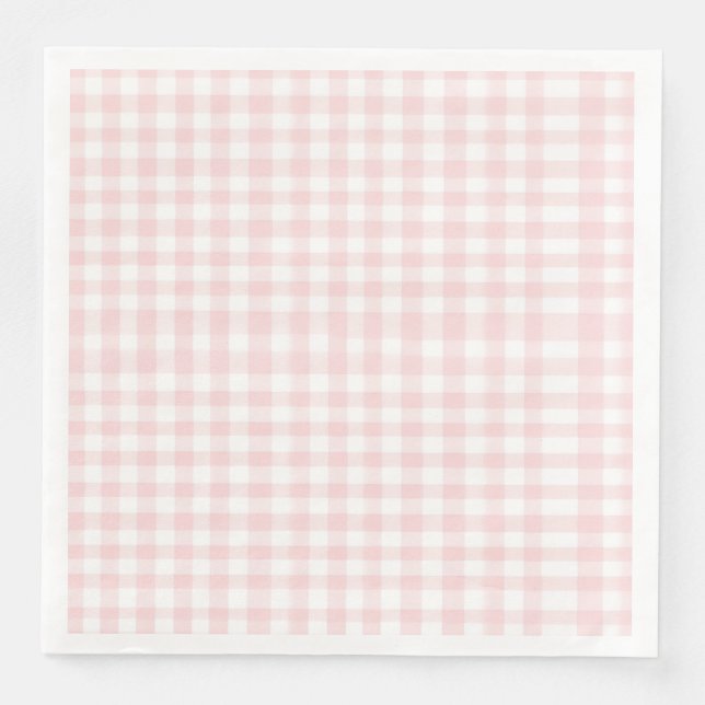 Rosa rosett och gingham snygg babyfest pappersservett (Framsida)
