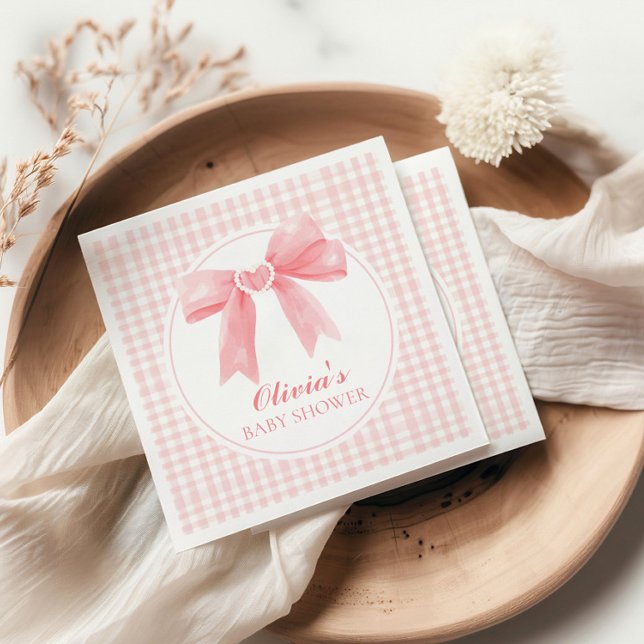Rosa rosett och gingham snygg babyfest pappersservett (Skapare uppladdad)
