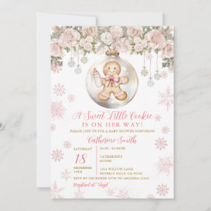 Rosa rosett pepparkaks jul cookies baby shower inbjudningar
