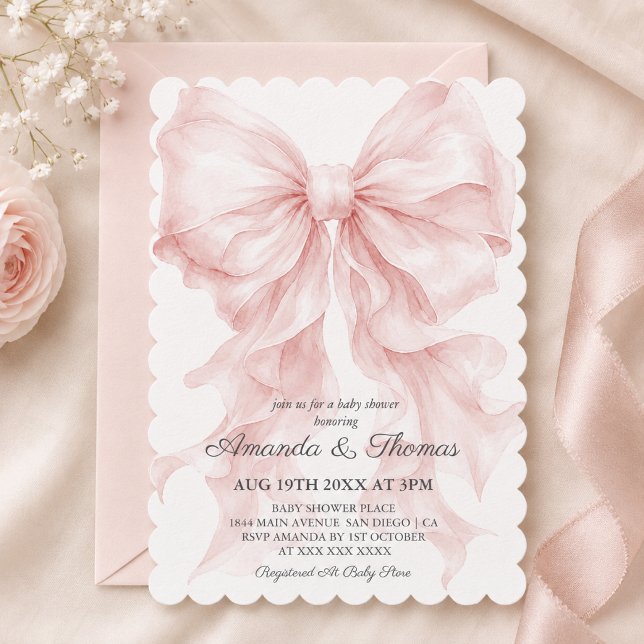 Rosa rosett Priddy babyfest Inbjudningar (Skapare uppladdad)
