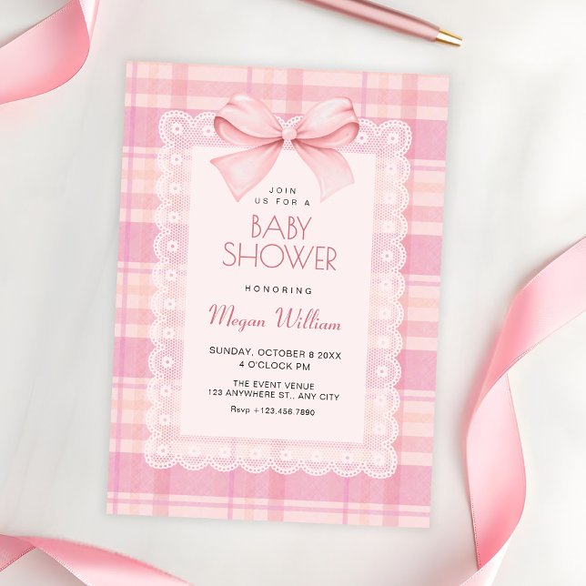 Rosa rosett randig baby shower inbjudningar (Skapare uppladdad)