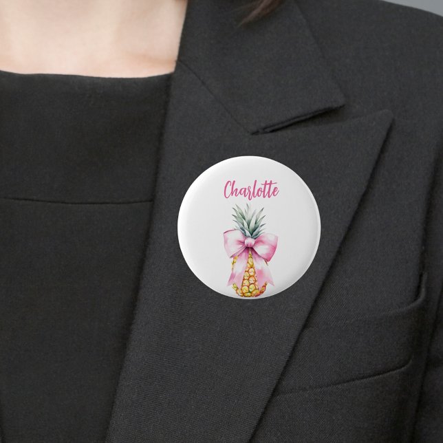 Rosa rosett tallrik tropiskt namn etikett knapp (Skapare uppladdad)