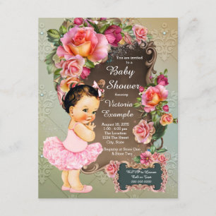 Rosa Rosett Tuttu Bebis Shower Inbjudningar