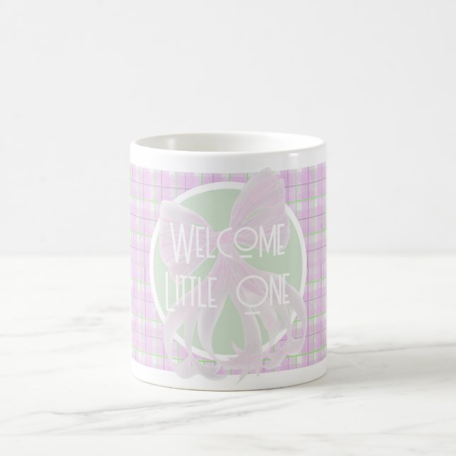 Rosa rosett - Välkommen lilla en - rosa grön rutig Kaffemugg (Center)