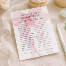 Rosa rosett Vem vet mest om Mamma Baby Shower-kort