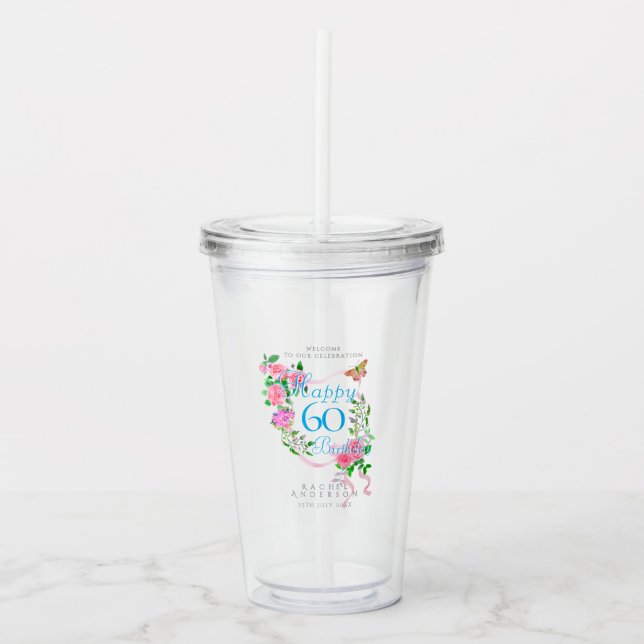 Rosa rosettband 60-årsdag take away mugg (Framsida)