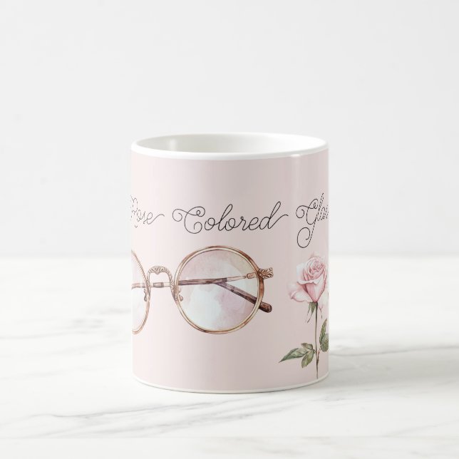 Rosa rosfärgade glasögon kaffemugg (Center)