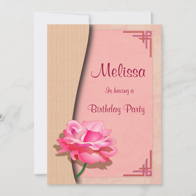 Rosa rosgrattis på födelsedagen inbjudningar (Framsida)