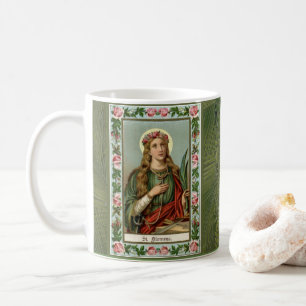 Rosa roshandflatan för St. Philomena binder med Kaffemugg