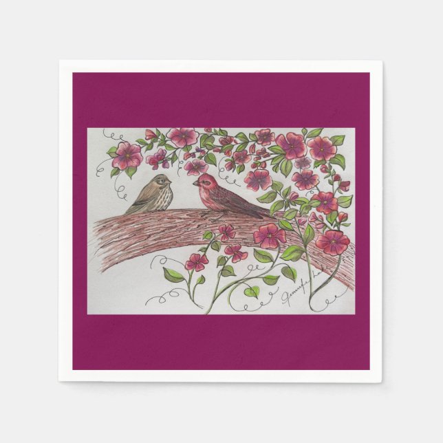 Rosa Rosie Finches Napkins Pappersservett (Framsidan)