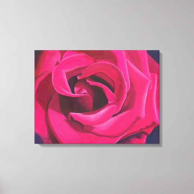 Rosa rosmålning med mörk bakgrund canvastryck (Framsida)