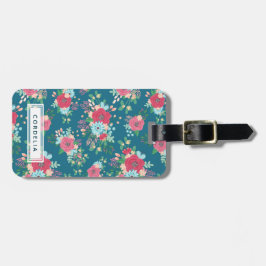 Rosa rosmönster - anpassningsbarnamnadress bagagebricka