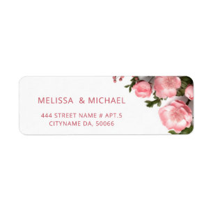 Rosa rosor 3D blommor    Bröllop Returadress Etikett