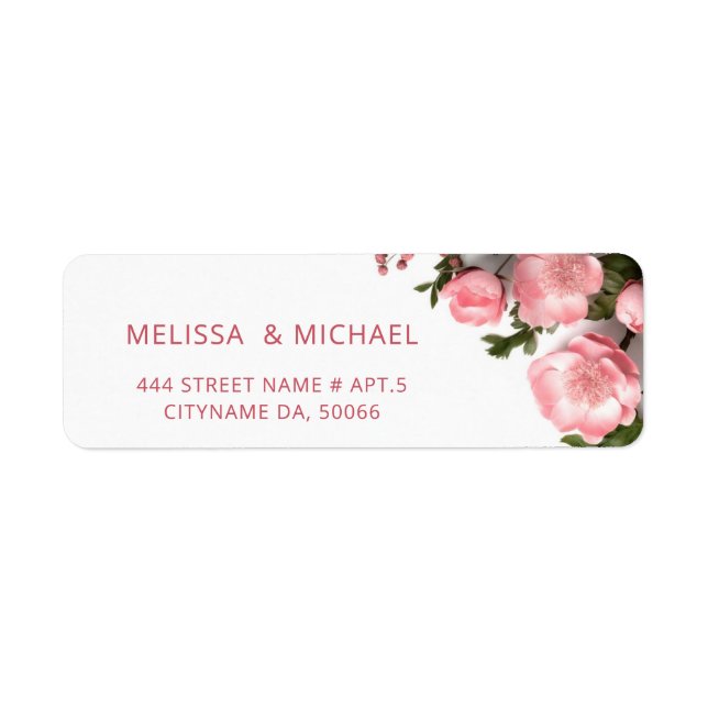 Rosa rosor 3D blommor |  Bröllop Returadress Etikett (Framsidan)