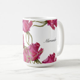 Rosa rosor akvarellkonst handmålad kaffemugg