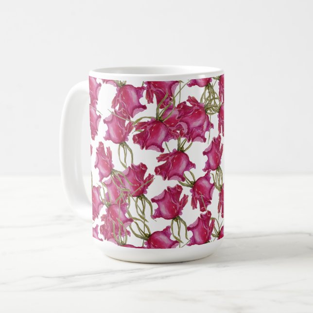 Rosa rosor akvarellkonst Handmålad Kaffemugg (Framsida vänster)