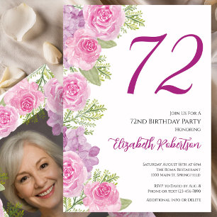 Rosa rosor anpassad fotomall 72-årsdag inbjudningar