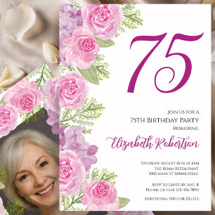 Rosa rosor anpassad fotomall 75-årsdag inbjudningar