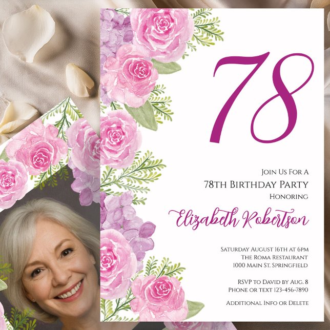 Rosa rosor Anpassad fotomall 78-årsdag Inbjudningar (Skapare uppladdad)