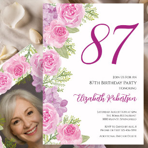 Rosa rosor Anpassad fotomall 87-årsdag Inbjudningar