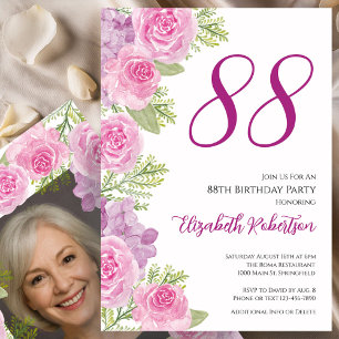 Rosa rosor Anpassad fotomall 88-årsdag Inbjudningar